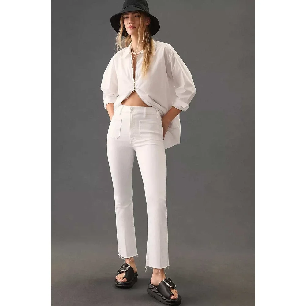 MOTHER The Hustler Patch Pocket Flood Jeans Cream White Size 27